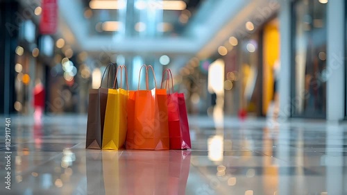 Wallpaper Mural Holiday shopping season. Retail business promotion concept. shopping bags in a shopping mall corridor. Torontodigital.ca