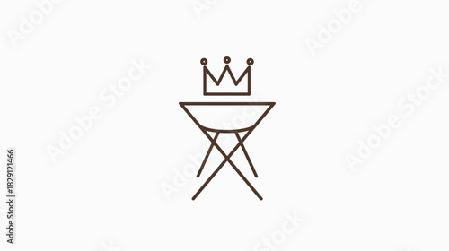 Minimalist manger and crown line art icon representing humble beginnings, royalty, leadership, and spiritual concepts.