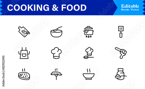 Cooking And Food Line Icon Set – Professional Minimal Kitchen Symbols, Modern Restaurant And Grocery Line Icon Collection