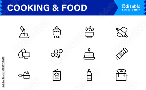 Cooking And Food Line Icon Set – Professional Minimal Kitchen Symbols, Modern Restaurant And Grocery Line Icon Collection