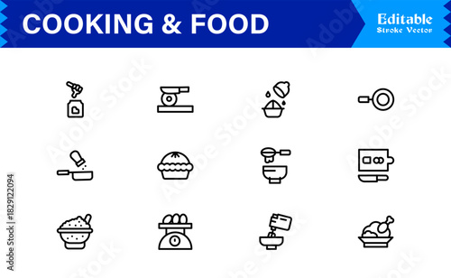 Cooking And Food Line Icon Set – Professional Minimal Kitchen Symbols, Modern Restaurant And Grocery Line Icon Collection