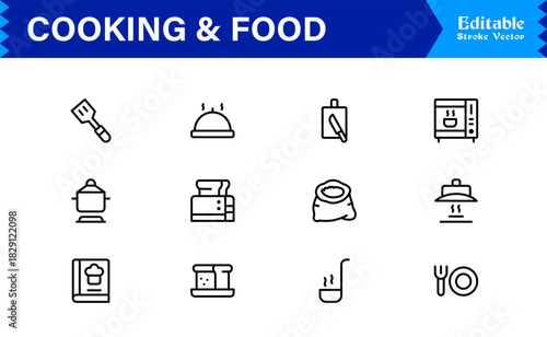 Cooking And Food Line Icon Set – Professional Minimal Kitchen Symbols, Modern Restaurant And Grocery Line Icon Collection