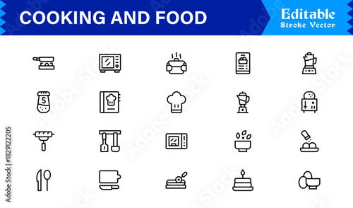 Cooking And Food Line Icon Set – Professional Minimal Kitchen Symbols, Modern Restaurant And Grocery Line Icon Collection