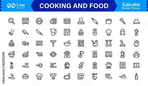 Cooking And Food Line Icon Set – Professional Minimal Kitchen Symbols, Modern Restaurant And Grocery Line Icon Collection
