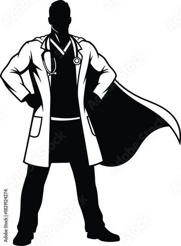 Superhero doctor illustration medical professional courage strength health care hero vector