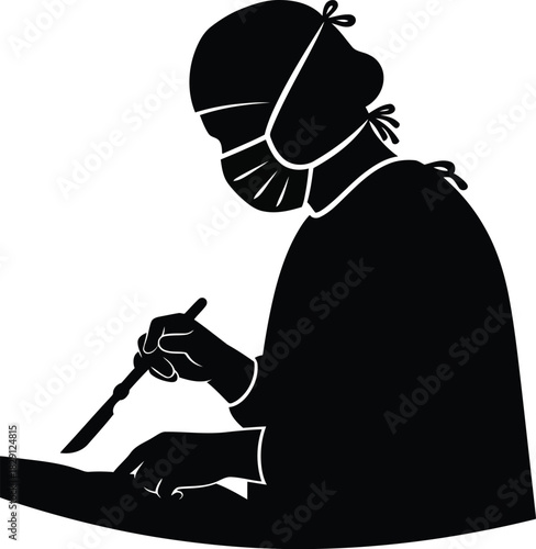 Surgeon performing operation silhouette medical professional healthcare skilled hands surgical procedure expertise vector