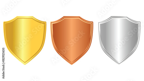 Gold Silver Bronze Award Shields Vector Metallic Winner Badges Set Isolated
