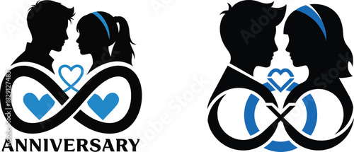 Couple Silhouettes with Infinity Symbol and Hearts love romance