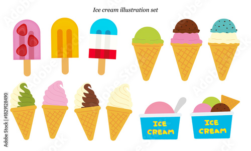 アイスイラストセット|アイスクリーム・アイスキャンディー・ソフトクリーム/商品・イベント向け素材/Ice cream illustration set
