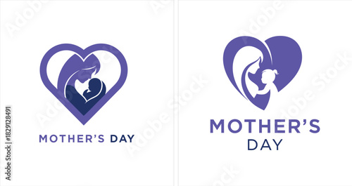 Mother and child heart logos for Mother's Day family love