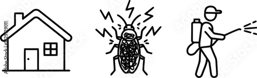 Residential pest control icons: house insect extermination & disinfection service