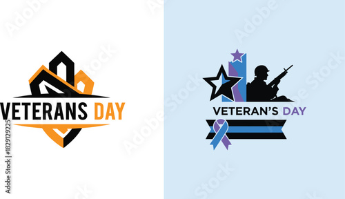 Veterans Day logo with soldier silhouette and stars rifle military