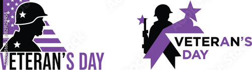 Veteran's Day Soldier Silhouette with American Flag and Stars vector illustration