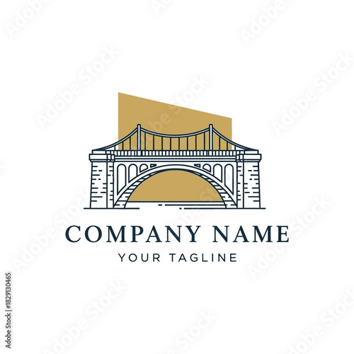 Elegant Bridge Logo Design with Minimalist Line Art and Golden Backdrop.