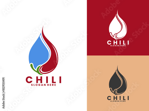 Chili combined with water droplets logo design vector template. Red Chili logo design vector