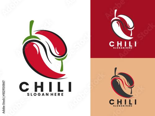 Spicy red chili with outline logo design vector. Creative Chili Spicy hot logo design vector template