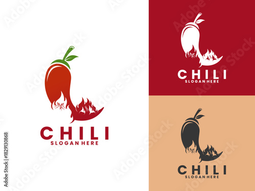 Spicy chili combination with fire logo design vector. Spicy hot logo design vector template