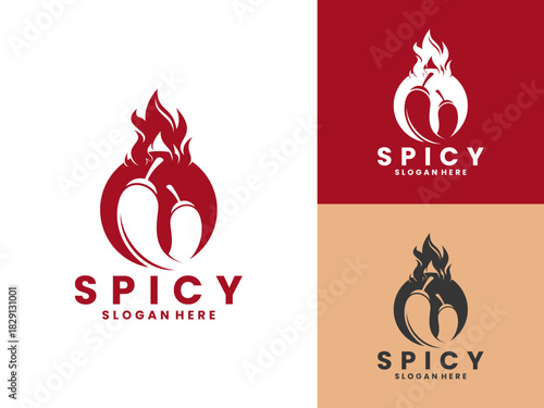 Chili peppers with fire and circle logo design vector. Spicy hot chili logo design vector template