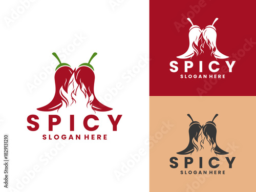 Elegant chili with fire logo design vector template. Spicy hot logo design vector icon