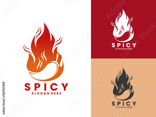 chili pepper silhouette with fire logo design vector template. spicy logo design vector template