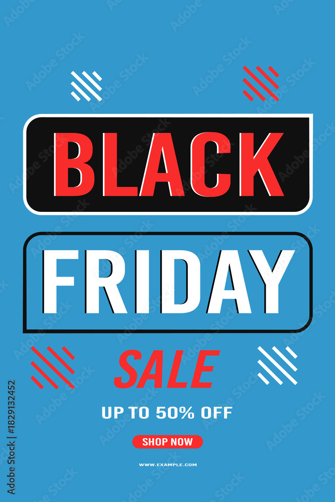 Fototapeta premium Black Friday sale background up to 50% off fifty percent off, shop now. Modern design. Background for posters, banners, card. Vector illustration.