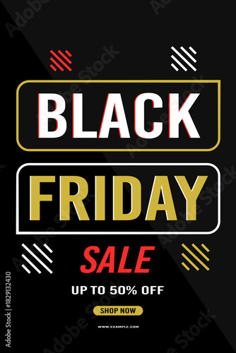 Black Friday sale background up to 50% off fifty percent off, shop now. Modern design. Background for banner, card, poster. Vector illustration.