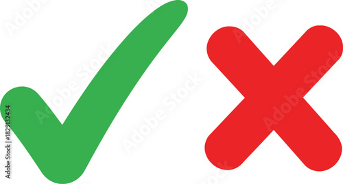 Green check mark and red x mark icon. yes, no, approved, denied, right, wrong symbols