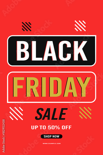Black Friday sale background up to 50% off fifty percent off, shop now. Modern design. Background for poster, card, banner. Vector illustration.