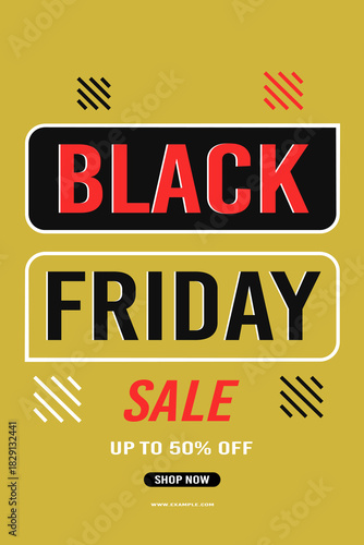 Black Friday sale background up to 50% off fifty percent off, shop now. Modern design. Background for card, poster, banner. Vector illustration.