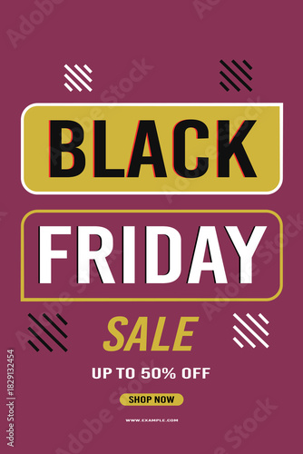 Black Friday sale background up to 50% off fifty percent off, shop now. Modern design. Background for banner, posters, card. Vector illustration.