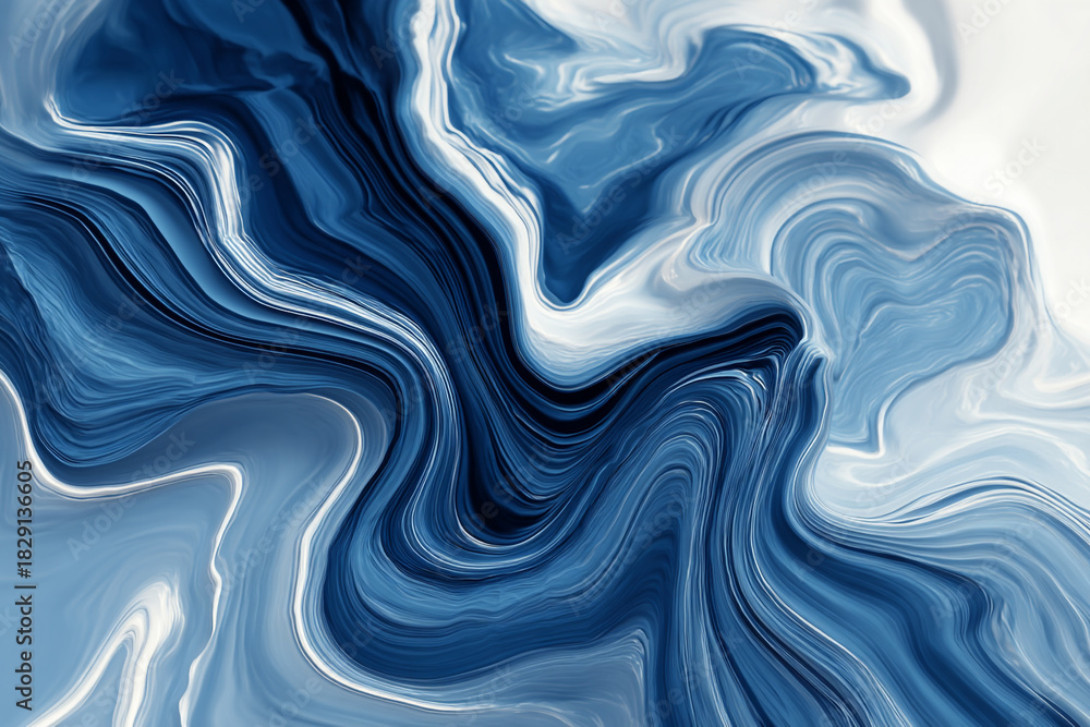 Obraz premium Flowing abstract blue and white liquid waves with a sense of depth and movement