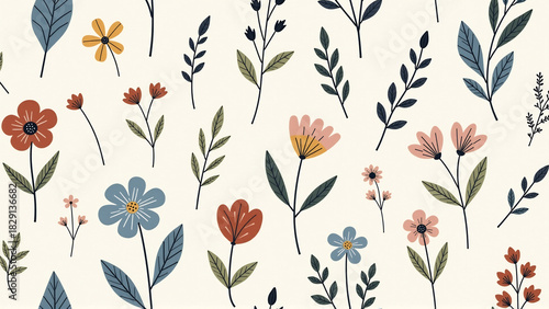 Nordic Folk Art Floral Pattern - Scandi Cottagecore Botanical Design