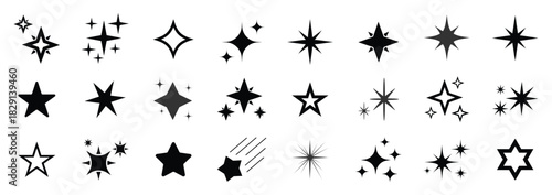 Star icon set. Sparkle star icons. Shine icons. abstract sparkle black silhouettes. Set of twinkling star vector.