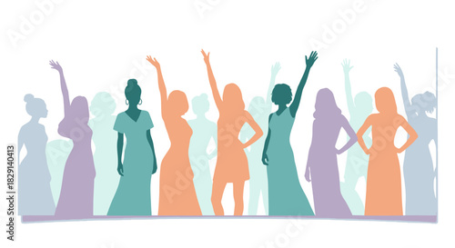 Empowering Women Diverse Group of Female Silhouettes Celebrating Unity, Strength, and Sisterhood. A Vibrant Graphic Representing Collective Spirit and Equality