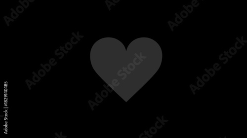 Simple Dark Grey Heart Symbol on Solid Black Background, Minimalist Concept of Love, Emotion, and Connection