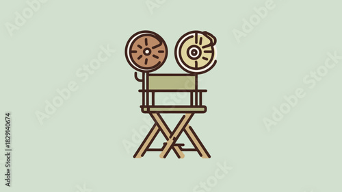 Retro film projector and director's chair icon. Flat vector illustration for cinema, movie production, and entertainment concepts.