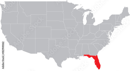 Florida State on the Map of the USA Editable Vector.
