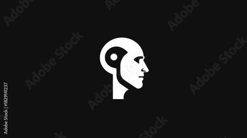 Stylized bionic human head profile icon. Artificial intelligence, AI, robotics, cyborg, future technology, brain, digital mind concept.