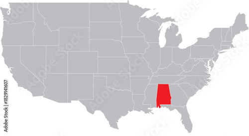 Alabama State State on Map of USA Editable Vector