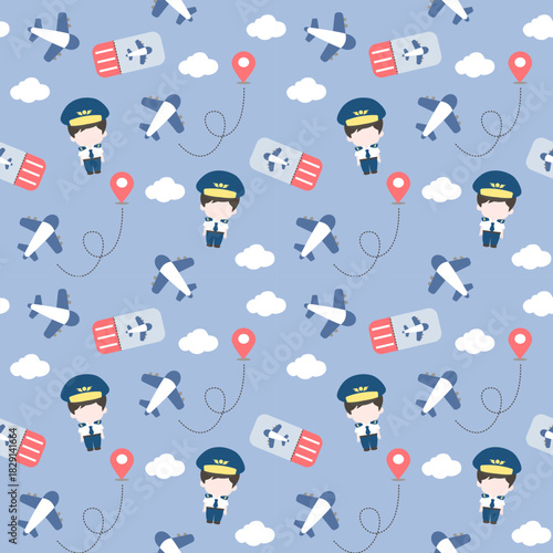 Cute Pilot Seamless Pattern for Kids Fabric and Nursery Design