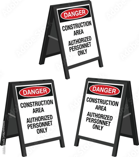 Danger construction area authorized personnel only safety a frame signs for work zone security vector