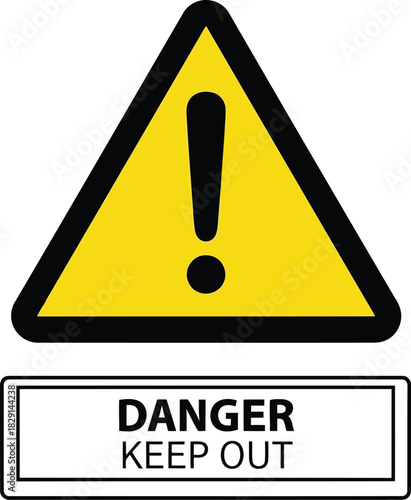Yellow triangle danger warning sign with exclamation mark keep out text alert vector