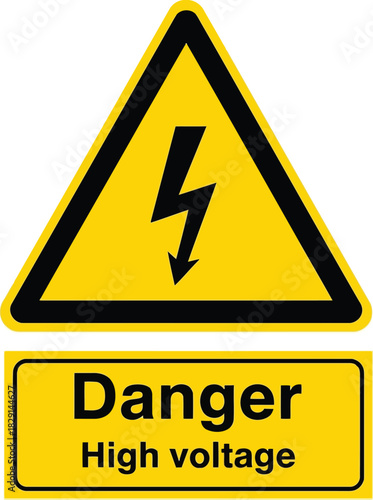Cautionary high voltage danger sign warning electricity symbol electrical hazard safety alert vector
