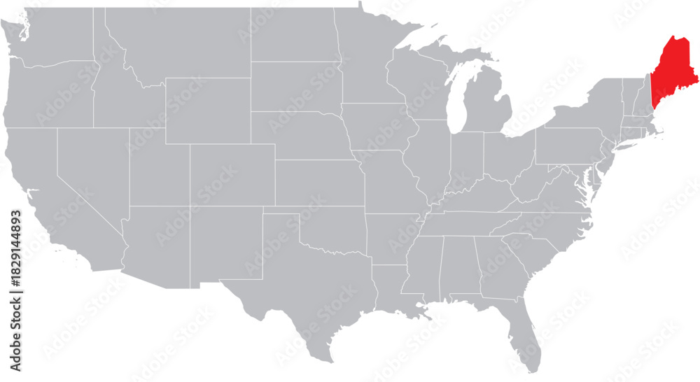 Fototapeta premium Maine State State on Map of USA Editable Vector