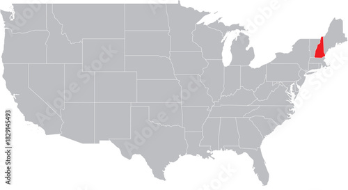 New Hampshire State State on Map of USA Editable Vector