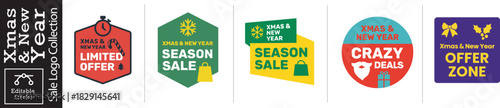 Boost your holiday sales with vibrant Xmas and New Year promotion badges Limited offer and crazy deals to grab the attention of shoppers now