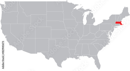 Massachusetts State on Map of USA Editable Vector.