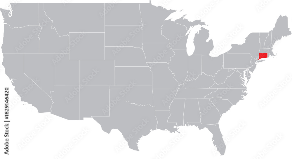 Fototapeta premium Connecticut State State on Map of USA Editable Vector