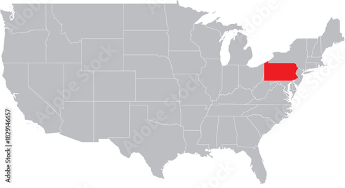 Pennsylvania State on Map of USA Editable Vector