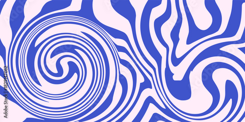 Abstract background pattern with colorful waves. Psychedelic groovy trippy y2k retro seamless pattern in blue and pink colors. Wavy and swirled brush strokes liquid background for packaging design